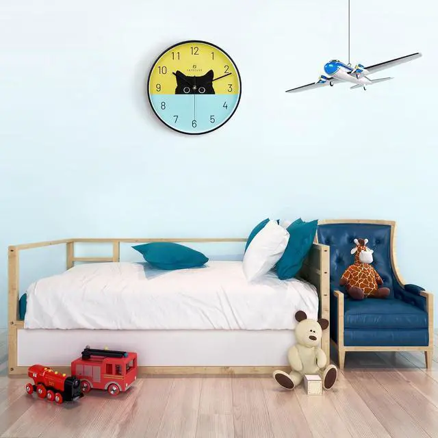 Alt view image 4 of 7 - Lafocuse 12 Inch Silent Cat Wall Clock Battery Operated, Black Cat Clock Analog for Girls Room, Cute Animal Clock for Kids Bedroom
