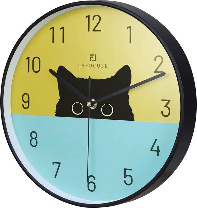 Alt view image 5 of 7 - Lafocuse 12 Inch Silent Cat Wall Clock Battery Operated, Black Cat Clock Analog for Girls Room, Cute Animal Clock for Kids Bedroom
