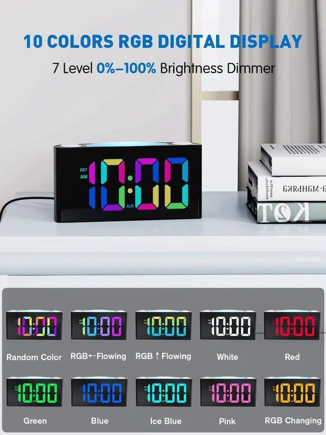 Alt view image 3 of 7 - PPLEE RGB Vibrating Alarm Clock for Bedroom-Digital Clock with Bed Shaker,Super Loud Alarm Clock for Heavy Sleeper Hearing Impaired Deaf,Large Big Numbers for Senior,USB&Type-C,Dimmable,Battery Backup