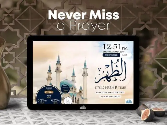 Alt view image 4 of 7 - 10" Digital Azan Clock with WiFi, Dynamic Touch Screen, Worldwide Prayer Times, Full Quran Player, Islamic Art, Streaming Halal Muslim Content: Duas, Dhikr, Hadith, Surah of The Day, Black