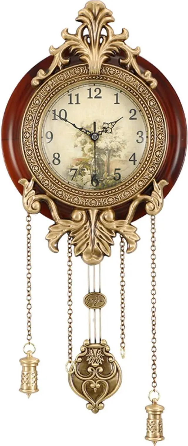 Main image of Aero Snail Dia 9-inch Retro Style Vintage Wood Indoor Wall Clock with Swinging Pendulum (Requires 2 AA Batteries for Clock Hands and Pendulum)