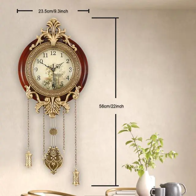 Alt view image 3 of 7 - Aero Snail Dia 9-inch Retro Style Vintage Wood Indoor Wall Clock with Swinging Pendulum (Requires 2 AA Batteries for Clock Hands and Pendulum)