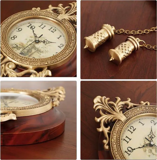 Alt view image 5 of 7 - Aero Snail Dia 9-inch Retro Style Vintage Wood Indoor Wall Clock with Swinging Pendulum (Requires 2 AA Batteries for Clock Hands and Pendulum)