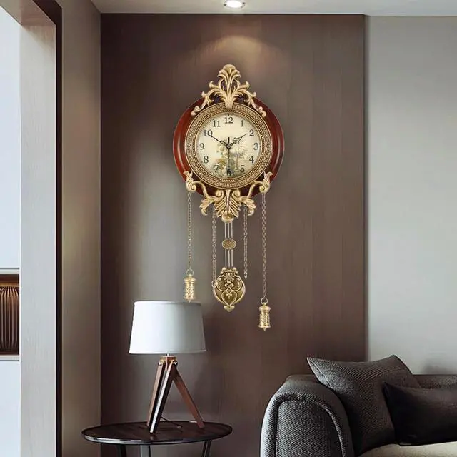 Alt view image 4 of 7 - Aero Snail Dia 9-inch Retro Style Vintage Wood Indoor Wall Clock with Swinging Pendulum (Requires 2 AA Batteries for Clock Hands and Pendulum)