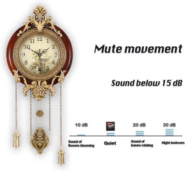 Alt view image 7 of 7 - Aero Snail Dia 9-inch Retro Style Vintage Wood Indoor Wall Clock with Swinging Pendulum (Requires 2 AA Batteries for Clock Hands and Pendulum)