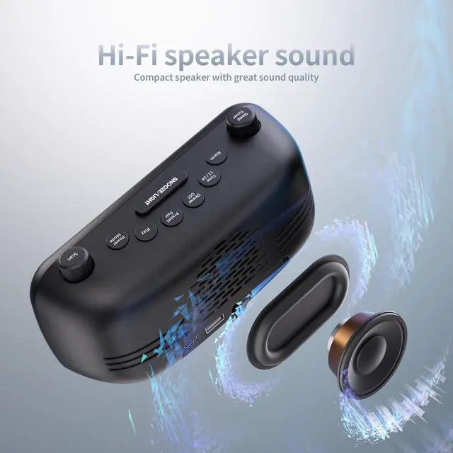 Alt view image 4 of 7 - 5-in-1 Alarm Clock Radio  FM Radio, Hi-Fi Speaker Sound, Bluetooth Speaker, Auto-Off Timer, Night Light, Dual Charging Ports  Ideal for Bedrooms, Dorms & Home Offices (Black)