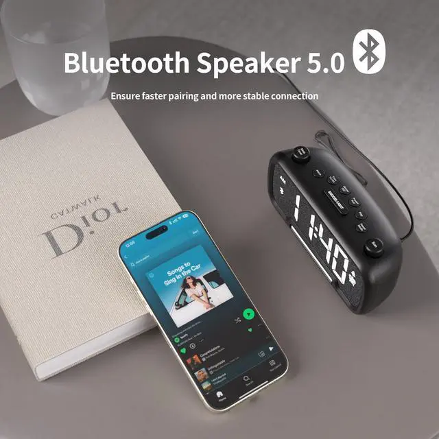 Alt view image 5 of 7 - 5-in-1 Alarm Clock Radio  FM Radio, Hi-Fi Speaker Sound, Bluetooth Speaker, Auto-Off Timer, Night Light, Dual Charging Ports  Ideal for Bedrooms, Dorms & Home Offices (Black)