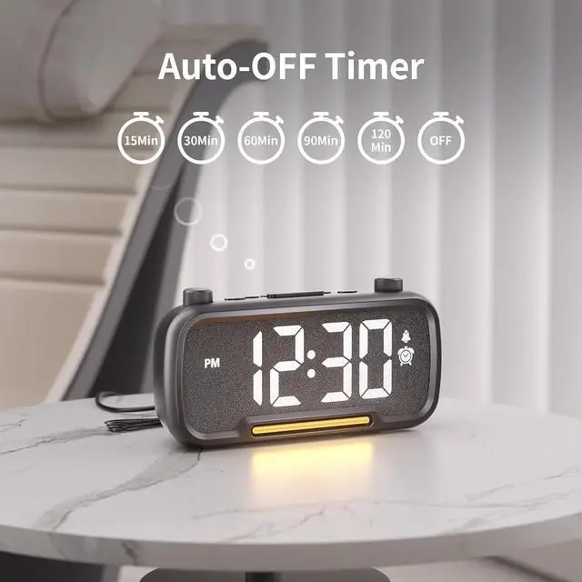 Alt view image 6 of 7 - 5-in-1 Alarm Clock Radio  FM Radio, Hi-Fi Speaker Sound, Bluetooth Speaker, Auto-Off Timer, Night Light, Dual Charging Ports  Ideal for Bedrooms, Dorms & Home Offices (Black)