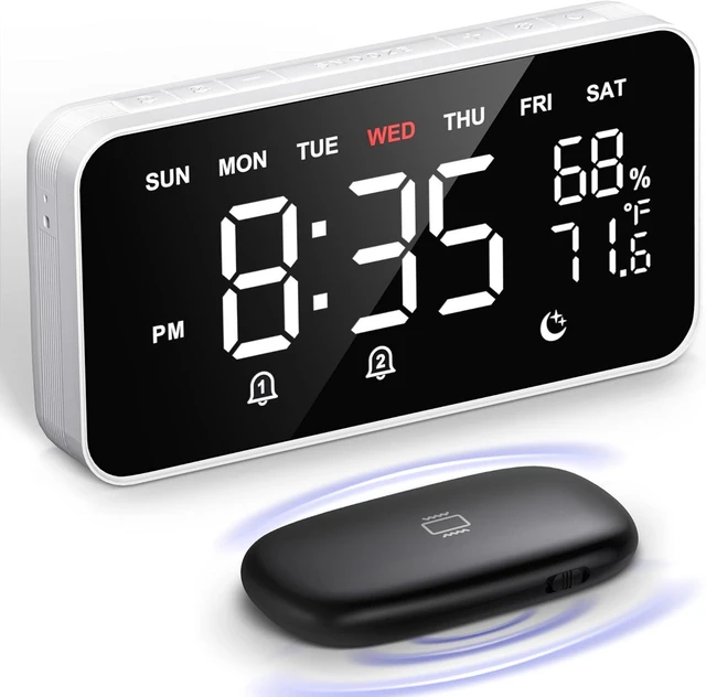 Main image of Bed Shaker Loud Alarm Clock for Heavy Sleepers Adults, Vibrating Dual Alarm Clocks for Bedrooms, Large Display Auto Dimmer,Temperature & Humidity Detect, 7-Day Programmable, Ideal Gift