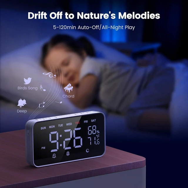 Alt view image 7 of 7 - Bed Shaker Loud Alarm Clock for Heavy Sleepers Adults, Vibrating Dual Alarm Clocks for Bedrooms, Large Display Auto Dimmer,Temperature & Humidity Detect, 7-Day Programmable, Ideal Gift