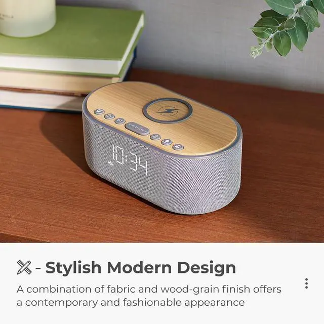Alt view image 5 of 7 - uscce Alarm Clock Bluetooth FM Radio: 10W Stereo Sound Speaker - Fast Wireless Charging for iPhone Samsung - Dimmable Clock Radio for Bedroom