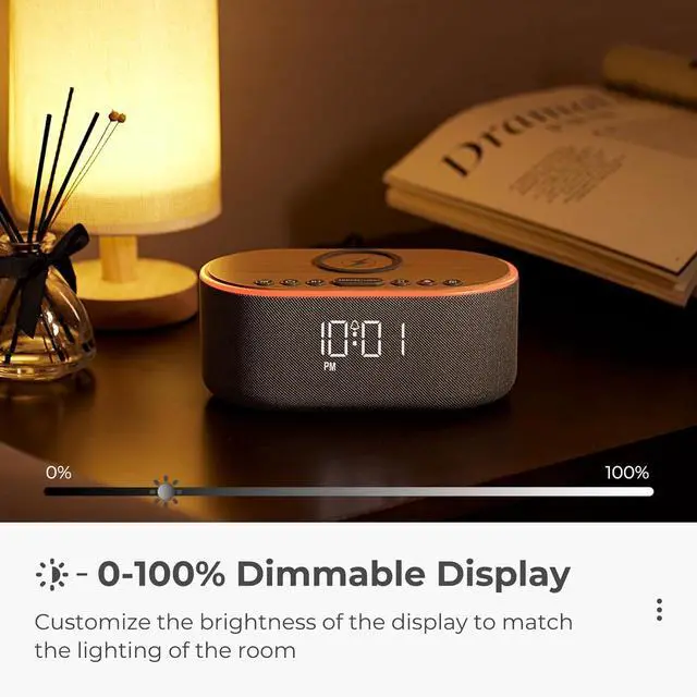 Alt view image 6 of 7 - uscce Alarm Clock Bluetooth FM Radio: 10W Stereo Sound Speaker - Fast Wireless Charging for iPhone Samsung - Dimmable Clock Radio for Bedroom