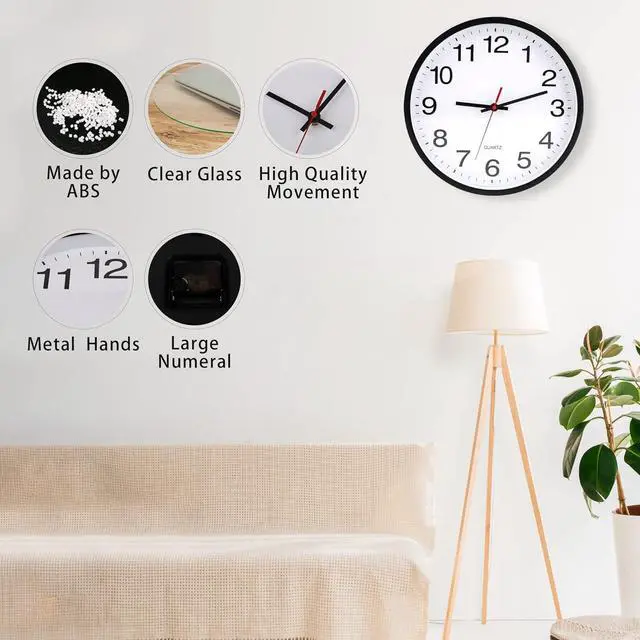 Alt view image 5 of 7 - 12 Inch Wall Clock, Modern Wall Clocks Battery Operated, Silent Non-Ticking Analog Classic Clock Decorative,Black