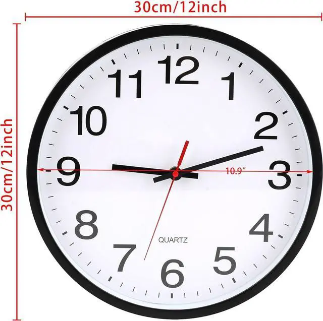 Alt view image 2 of 7 - 12 Inch Wall Clock, Modern Wall Clocks Battery Operated, Silent Non-Ticking Analog Classic Clock Decorative,Black