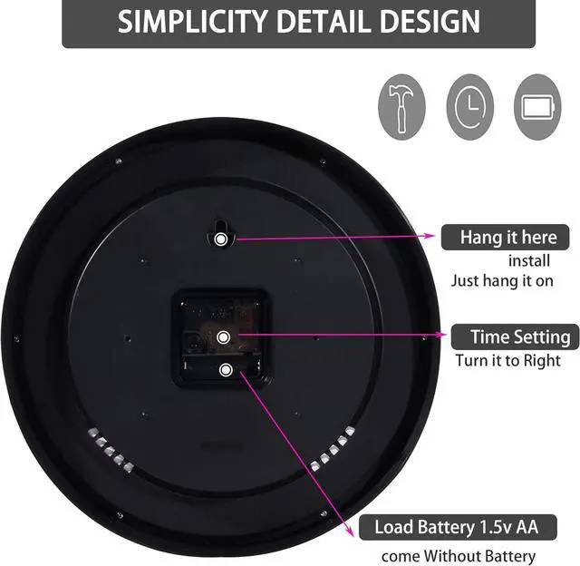 Alt view image 7 of 7 - 12 Inch Wall Clock, Modern Wall Clocks Battery Operated, Silent Non-Ticking Analog Classic Clock Decorative,Black