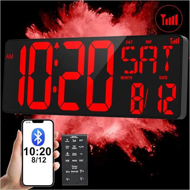 Main image of XREXS 17.2" Large Digital Wall Clock Bluetooth Sync Time, Precise Atomic Clocks with Remote Control, Adjustable Dimmer Grandfather Clock, Temperature for Bedroom, Desk Alarm Clock for Elderly