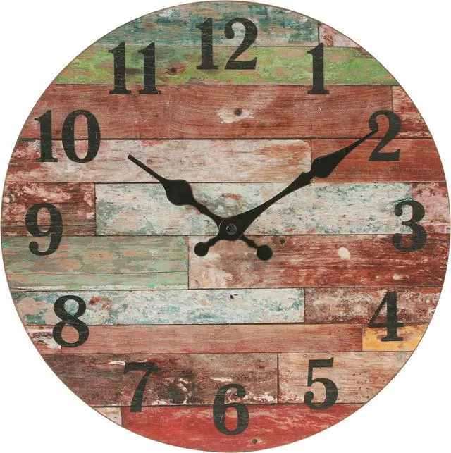 Main image of Stonebriar Rustic 12 Inch Round Wooden Wall Clock, Battery Operated, Vintage Farmhouse Wall Decor for the Kitchen, Living Room, Bedroom, or Office