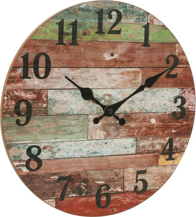 Alt view image 3 of 7 - Stonebriar Rustic 12 Inch Round Wooden Wall Clock, Battery Operated, Vintage Farmhouse Wall Decor for the Kitchen, Living Room, Bedroom, or Office