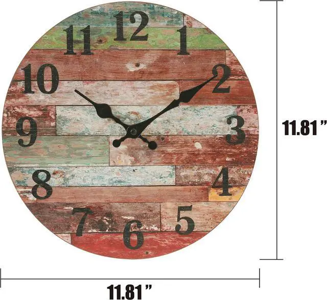 Alt view image 6 of 7 - Stonebriar Rustic 12 Inch Round Wooden Wall Clock, Battery Operated, Vintage Farmhouse Wall Decor for the Kitchen, Living Room, Bedroom, or Office