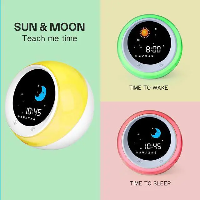 Alt view image 2 of 7 - iHoo Kids Alarm Clock, Sleep Training Clock with Sun & Moon,Night Light and OK to Wake Alarm Clock for Toddlers