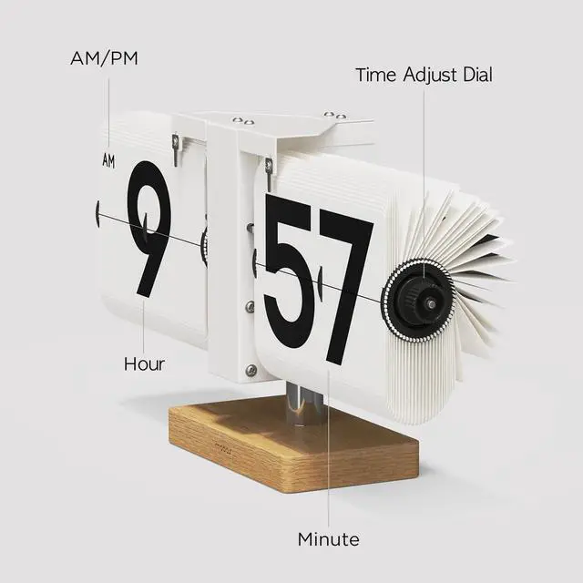 Alt view image 3 of 6 - mooas Classic Modern Wood Big Flip Desk Clock (Black), Retro Vintage Analog Design Auto Flip Clock Table Clock Large Number Battery Powered, Ideal for Home Office School Hotel Café