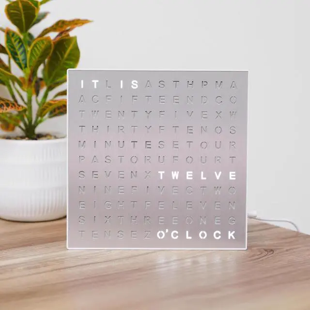 Alt view image 7 of 7 - Sharper Image® LED Light-Up Word Clock [ Exclusive] 7.75" Modern Design, Electronic Accent Wall & Desk Clock, USB Power Cord, Contemporary Home & Office Decor, Easy Setup, Housewarming Gift