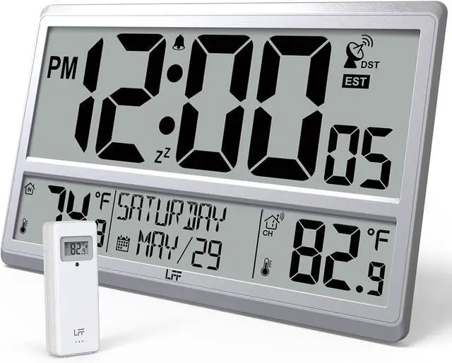 Main image of LFF Atomic Clock 4.5" Numbers, Atomic Wall Clock with Indoor & Outdoor TemperatureNever Needs Setting, Battery Operated, Date, Time, Wireless Outdoor Sensor, Jumbo Display Easy to Read