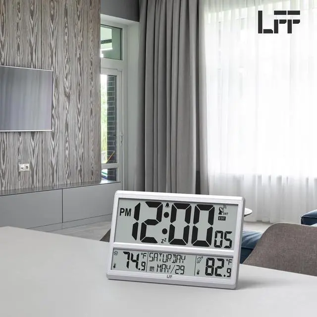 Alt view image 7 of 7 - LFF Atomic Clock 4.5" Numbers, Atomic Wall Clock with Indoor & Outdoor TemperatureNever Needs Setting, Battery Operated, Date, Time, Wireless Outdoor Sensor, Jumbo Display Easy to Read