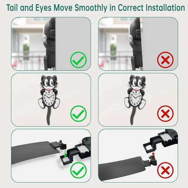 Alt view image 3 of 7 - Soobest 18 Inch 3D Large Cat Wall Clock Battery Operated Silent Non Ticking with Moving Eyes and Pendulum Tail, Retro Kids Analog Wall Clock for Gift Decor Black