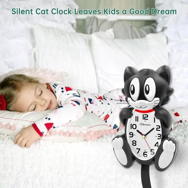 Alt view image 5 of 7 - Soobest 18 Inch 3D Large Cat Wall Clock Battery Operated Silent Non Ticking with Moving Eyes and Pendulum Tail, Retro Kids Analog Wall Clock for Gift Decor Black