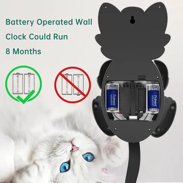 Alt view image 6 of 7 - Soobest 18 Inch 3D Large Cat Wall Clock Battery Operated Silent Non Ticking with Moving Eyes and Pendulum Tail, Retro Kids Analog Wall Clock for Gift Decor Black