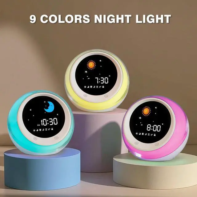 Alt view image 4 of 7 - iHoo Kids Alarm Clock, Sleep Training Clock with Sun & Moon,Night Light and OK to Wake Alarm Clock for Toddlers