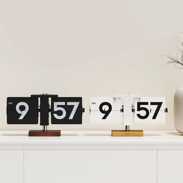 Alt view image 6 of 6 - mooas Classic Modern Wood Big Flip Desk Clock (Black), Retro Vintage Analog Design Auto Flip Clock Table Clock Large Number Battery Powered, Ideal for Home Office School Hotel Café