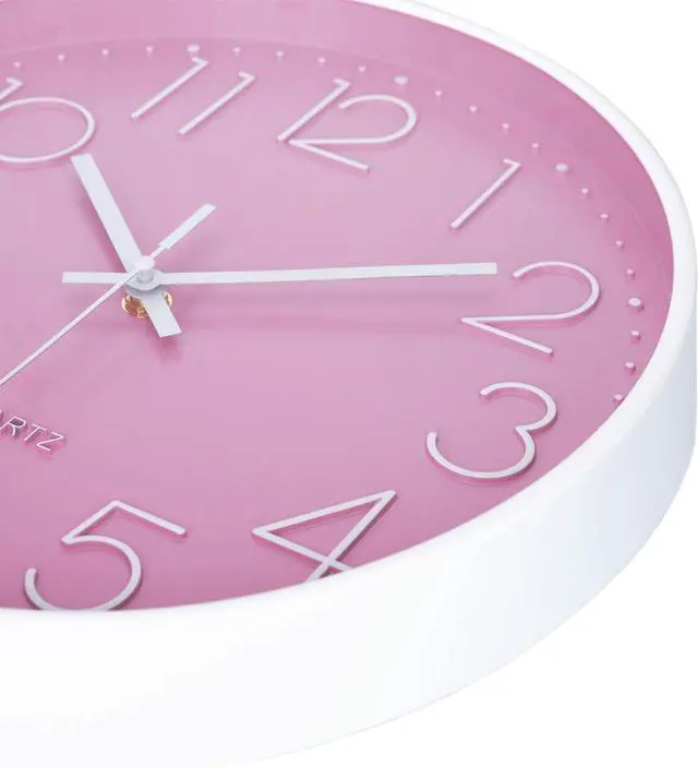 Alt view image 7 of 7 - Lafocuse 12 Inch Pink Wall Clock Battery Operated for Kitchen Living Room, Silent Kids Analog Clock for Girls Bedroom, Pink Home Décor