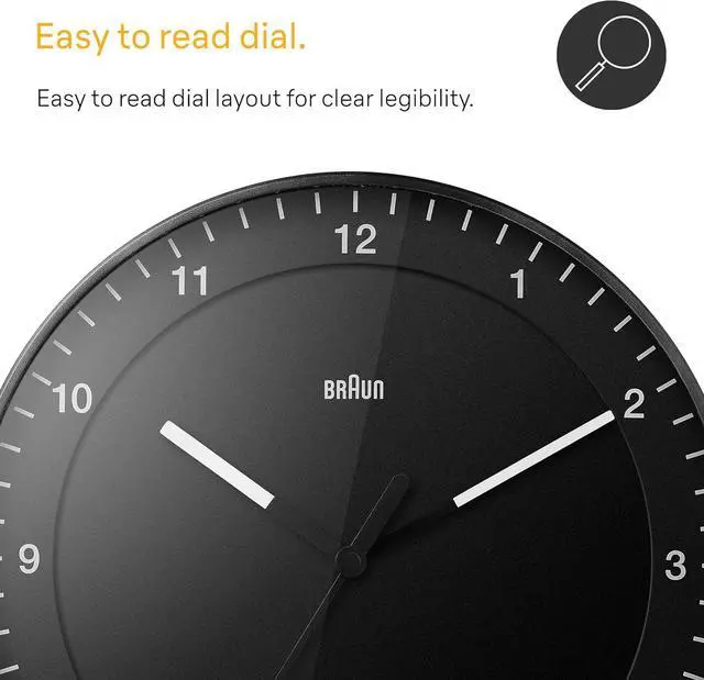 Alt view image 2 of 7 - Braun Classic Large Analogue Wall Clock with Silent Sweep Movement, Easy to Read, 30cm Diameter in Black, Model BC17B.