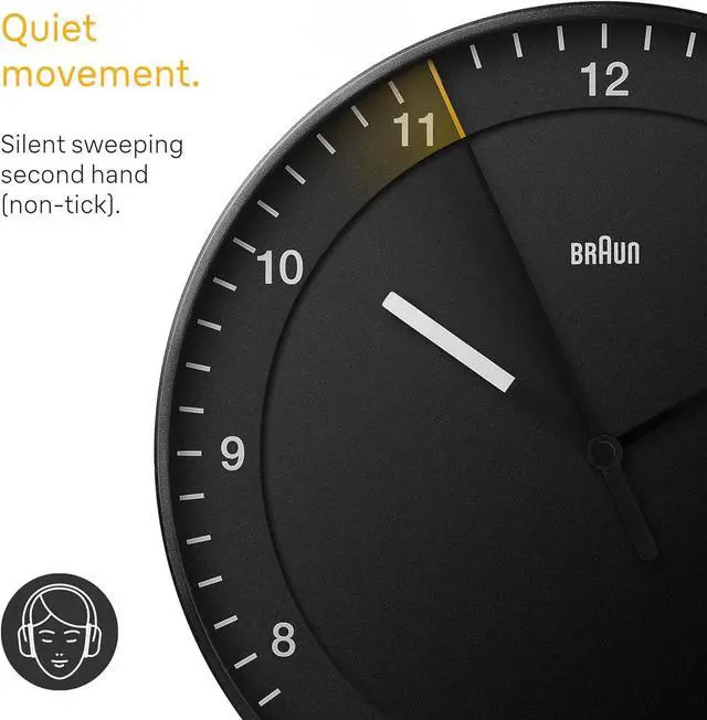 Alt view image 3 of 7 - Braun Classic Large Analogue Wall Clock with Silent Sweep Movement, Easy to Read, 30cm Diameter in Black, Model BC17B.