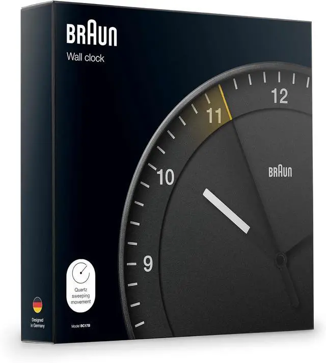 Alt view image 6 of 7 - Braun Classic Large Analogue Wall Clock with Silent Sweep Movement, Easy to Read, 30cm Diameter in Black, Model BC17B.