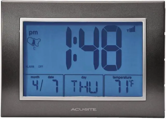 Alt view image 2 of 3 - AcuRite Atomic Alarm Clock with Date, Day of Week and Temperature, Grey