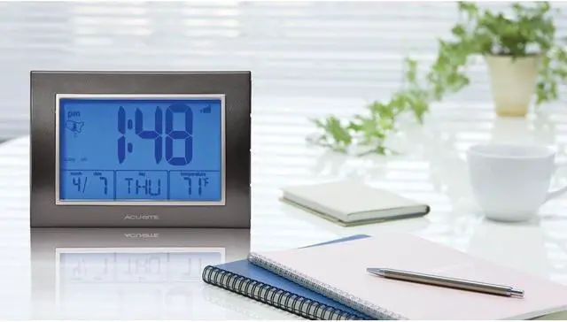 Alt view image 3 of 3 - AcuRite Atomic Alarm Clock with Date, Day of Week and Temperature, Grey