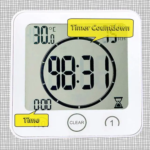 Alt view image 5 of 7 - Waterproof Hanging Wall Clock Shower Timer, Large Digital Bathroom Alarm Clock for Kids, Big Visual Kitchen Cooking Countdown Timer, Bath Temperature Humidity Meter Mirror Suction Cup Timer (White)