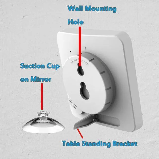 Alt view image 6 of 7 - Waterproof Hanging Wall Clock Shower Timer, Large Digital Bathroom Alarm Clock for Kids, Big Visual Kitchen Cooking Countdown Timer, Bath Temperature Humidity Meter Mirror Suction Cup Timer (White)