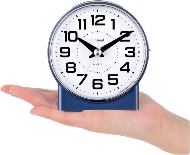 Alt view image 2 of 6 - 4.3" No Ticking Analog Alarm Clock,Silent Readable for Seniors,Easy to Set,Gradual Rise Alarm,Big Numbers,On/Off Switch on Side,Gentle Wake,Snooze,Lighted on Demand,Battery Operated,Blue