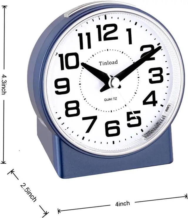 Alt view image 3 of 6 - 4.3" No Ticking Analog Alarm Clock,Silent Readable for Seniors,Easy to Set,Gradual Rise Alarm,Big Numbers,On/Off Switch on Side,Gentle Wake,Snooze,Lighted on Demand,Battery Operated,Blue
