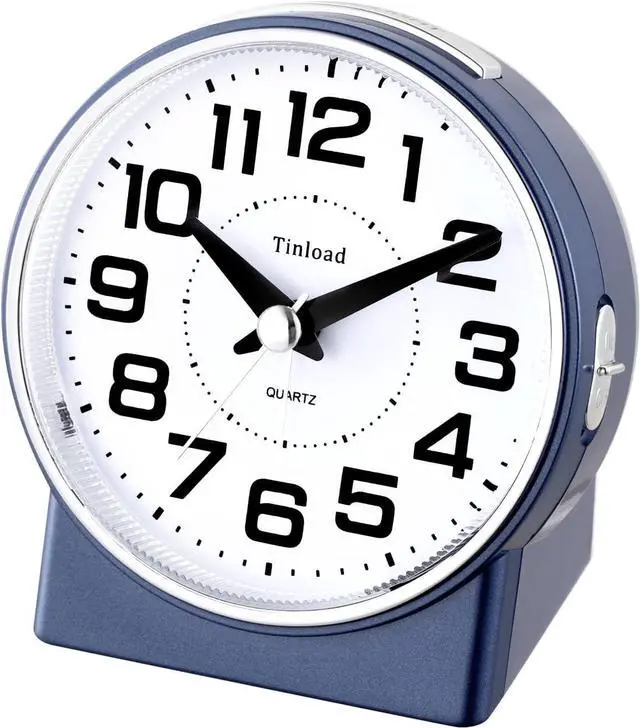 Alt view image 4 of 6 - 4.3" No Ticking Analog Alarm Clock,Silent Readable for Seniors,Easy to Set,Gradual Rise Alarm,Big Numbers,On/Off Switch on Side,Gentle Wake,Snooze,Lighted on Demand,Battery Operated,Blue