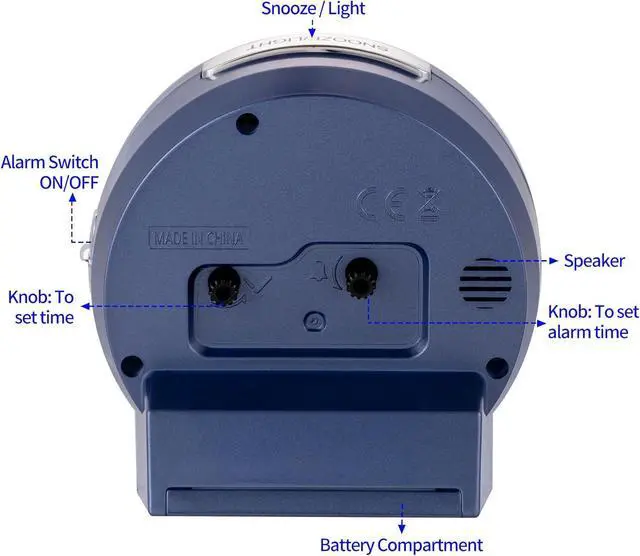 Alt view image 6 of 6 - 4.3" No Ticking Analog Alarm Clock,Silent Readable for Seniors,Easy to Set,Gradual Rise Alarm,Big Numbers,On/Off Switch on Side,Gentle Wake,Snooze,Lighted on Demand,Battery Operated,Blue