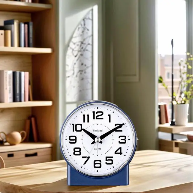 Alt view image 5 of 6 - 4.3" No Ticking Analog Alarm Clock,Silent Readable for Seniors,Easy to Set,Gradual Rise Alarm,Big Numbers,On/Off Switch on Side,Gentle Wake,Snooze,Lighted on Demand,Battery Operated,Blue