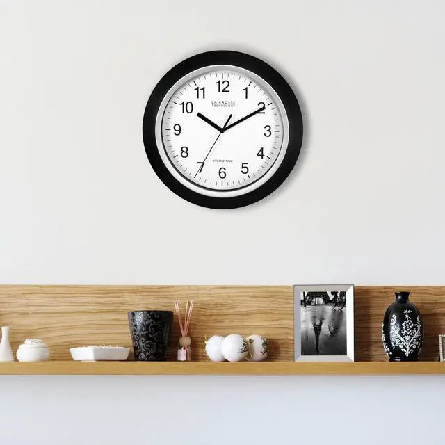 Alt view image 4 of 6 - La Crosse Technology WT-3102B 10-Inch WWVB Self-set Analog Wall Clock and automatic DST reset,Black/silver