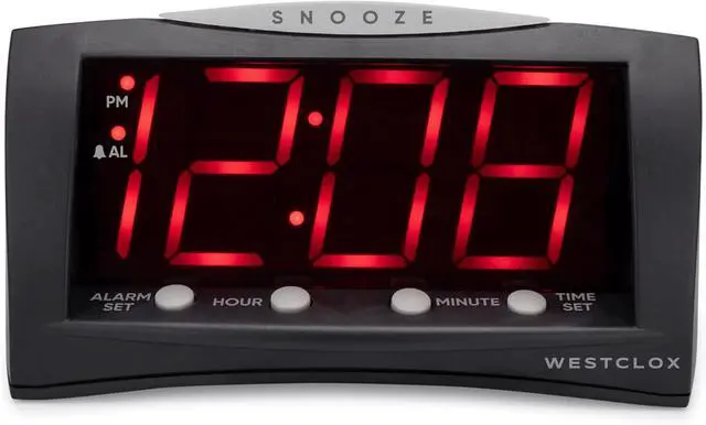 Main image of Westclox Digital Alarm Clock for Bedroom or Office, Large 1.8" Red LED Display with Oversized Snooze Bar, Corded with Battery Backup, (Black, 8-Inch)