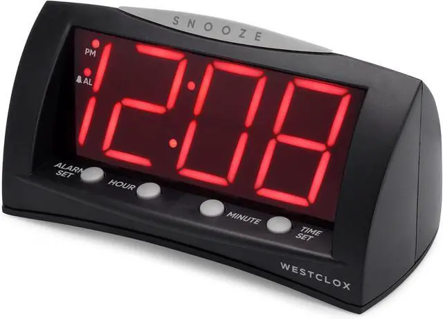 Alt view image 2 of 6 - Westclox Digital Alarm Clock for Bedroom or Office, Large 1.8" Red LED Display with Oversized Snooze Bar, Corded with Battery Backup, (Black, 8-Inch)