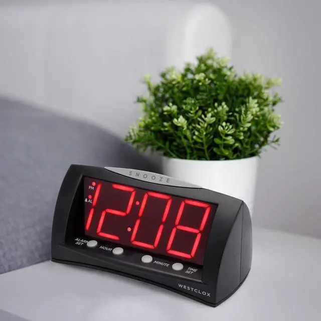 Alt view image 6 of 6 - Westclox Digital Alarm Clock for Bedroom or Office, Large 1.8" Red LED Display with Oversized Snooze Bar, Corded with Battery Backup, (Black, 8-Inch)